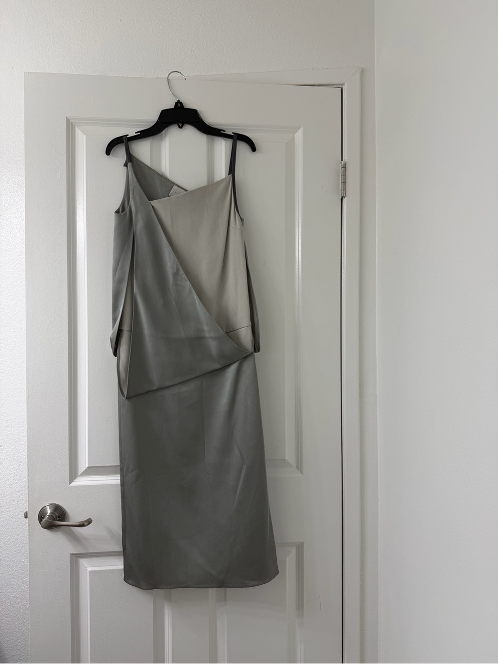 Asymmetric Satin Midi Dress in Sage Green